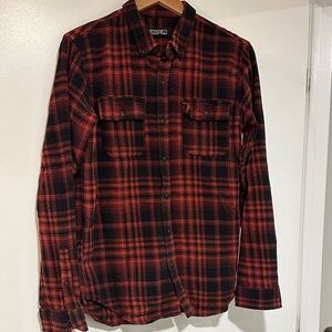 Revolution Men's Red and Black Plaid Shirt